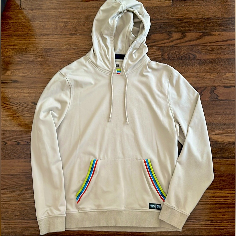 Rhone Men’s Beige Pullover Stretch Hoodie w/ Rainbow Accents - Size L